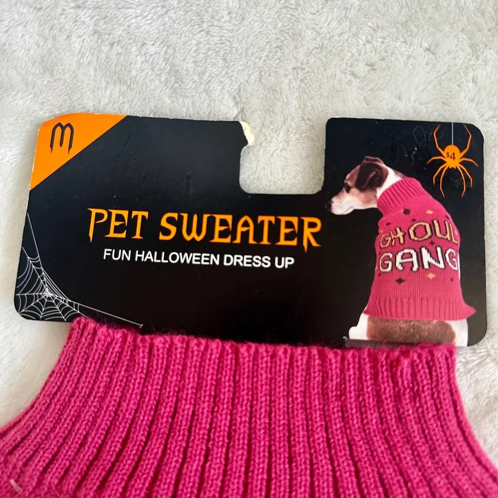 Ghoul Gang Halloween Dog Pet Sweater Medium Pink Knit NWT